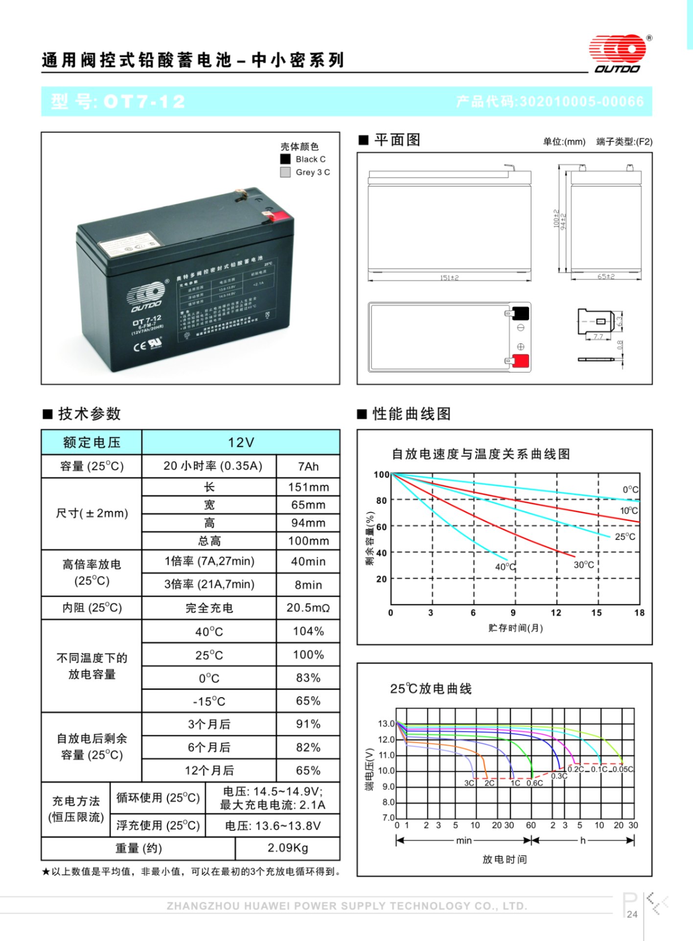 奥特多蓄电池OT7-12奥特多电池12V7AH/20HR（6-FM-7）